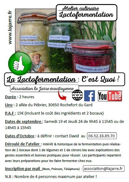 Atelier Lactofermentation facile de septembre et novembre 2020