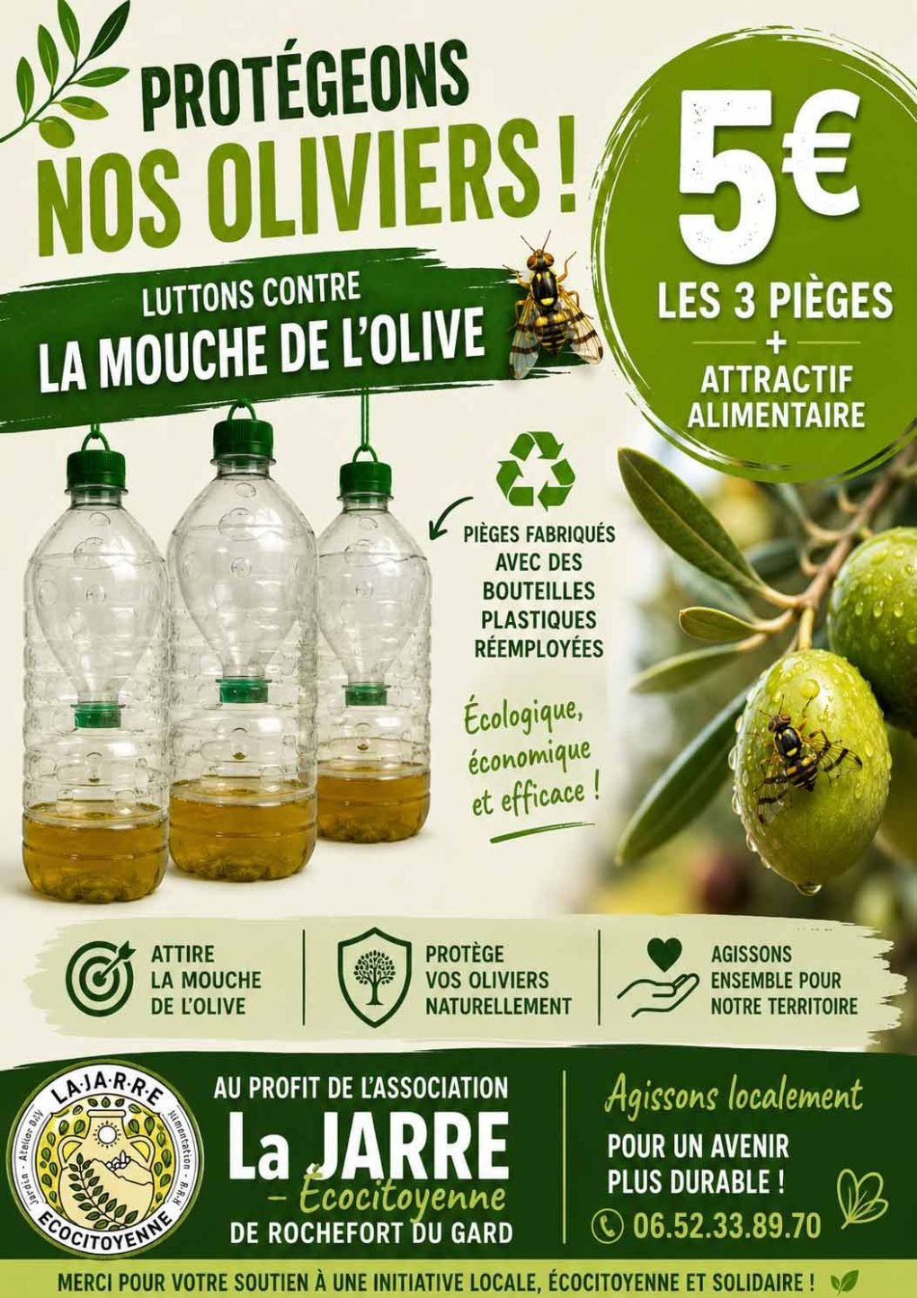 Pack de 3 pièges + Attractif alimentaire : 5€. Renseignement au 06.52.33.89.70