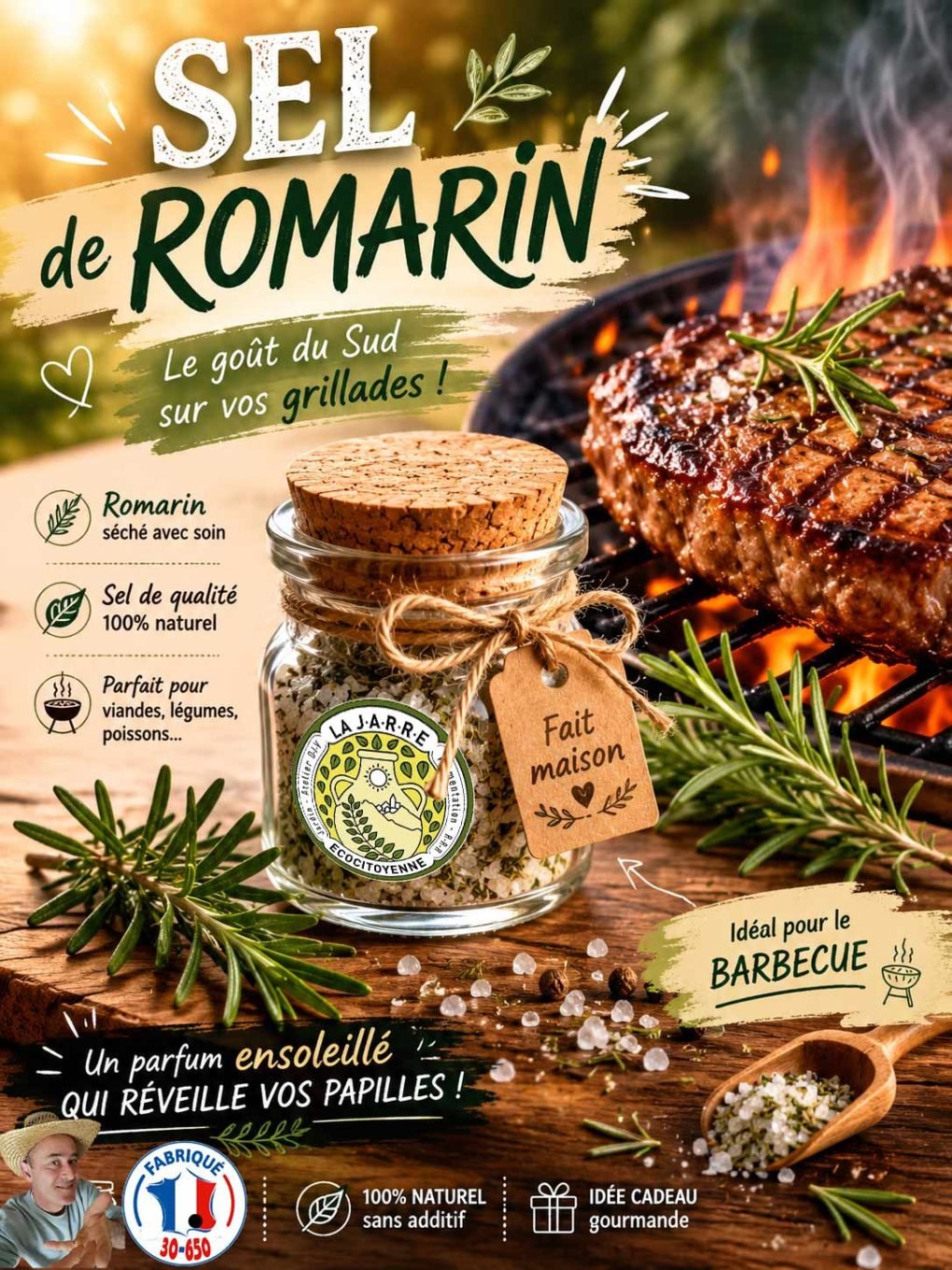 Sel de Romarin made in Rochefort du Gard par l'association La JARRE Écocitoyenne