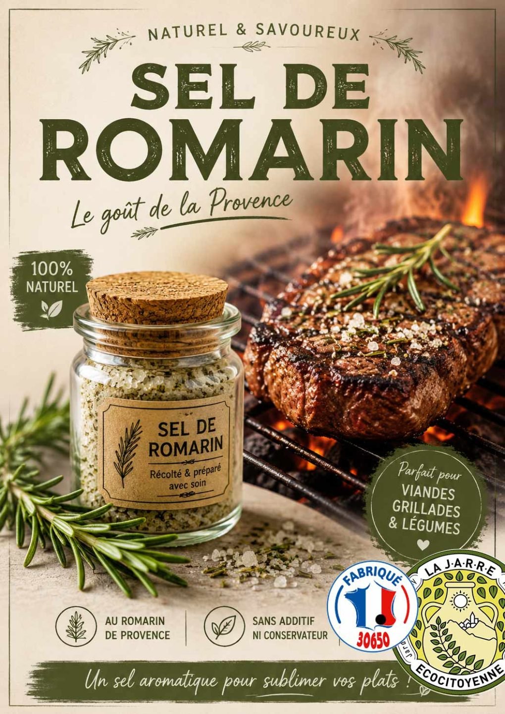 Sel de Romarin made in Rochefort du Gard par l'association La JARRE Écocitoyenne