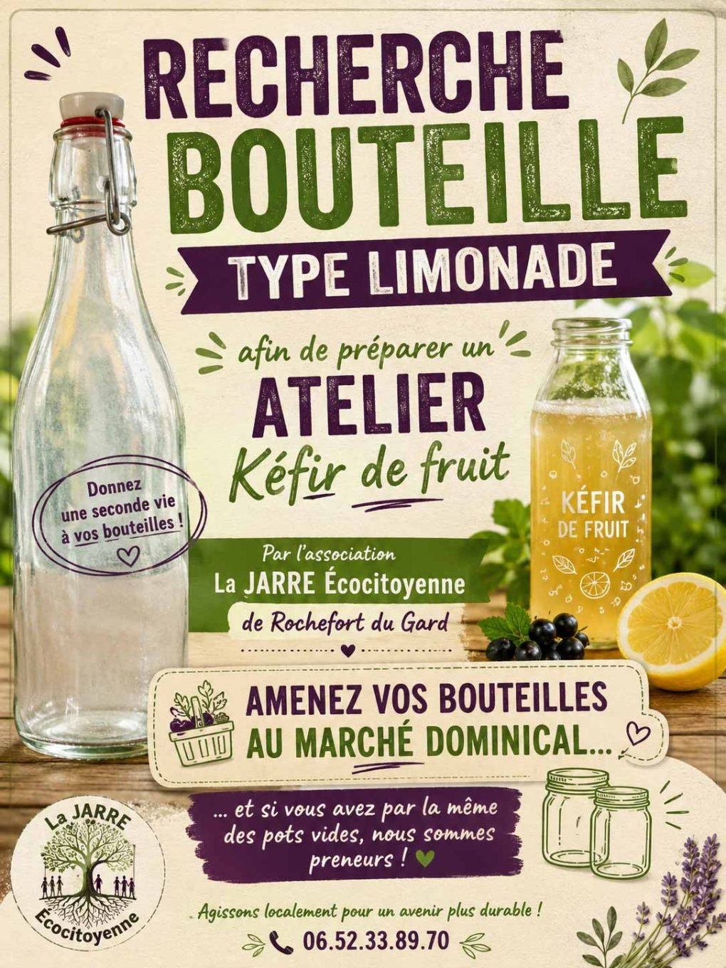 On récupère des bouteille type limonade - association La JARRE Écocitoyenne de Rochefort du Gard